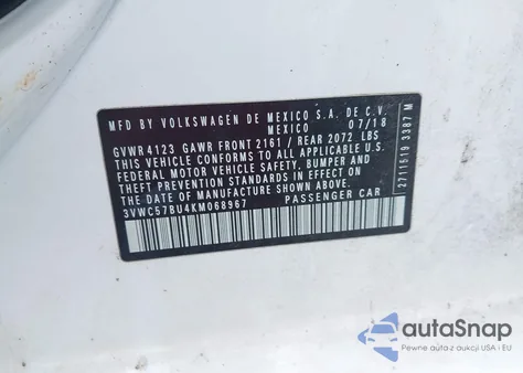 2019 Volkswagen Jetta S/Se/R-Line z USA, uszkodzony, nr VIN 3VWC57BU4KM068967